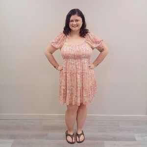 Arula Orange Floral Mini Dress - Size 14/16